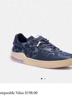Coach Navy and Tan Logo-Print Low Top Sneaker